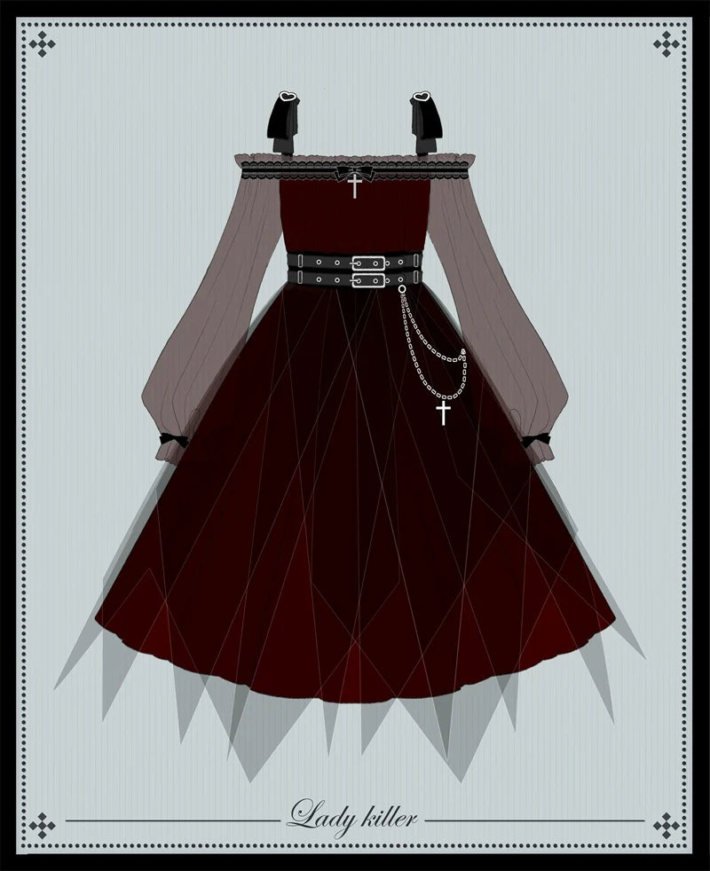 Gothic Lolita High Waist Black Dress - image 32
