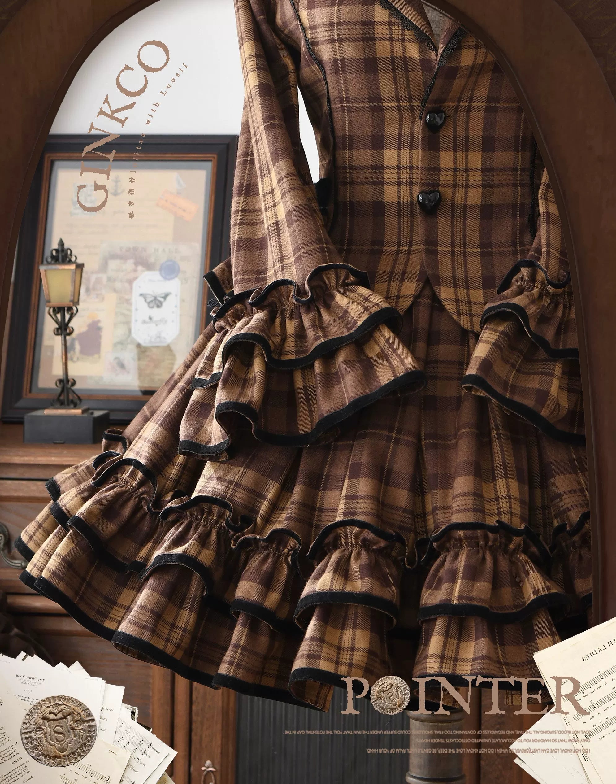 Chris's Notes - Old School Lolita Plaid Coat Set, Tiered Skirt - image 13
