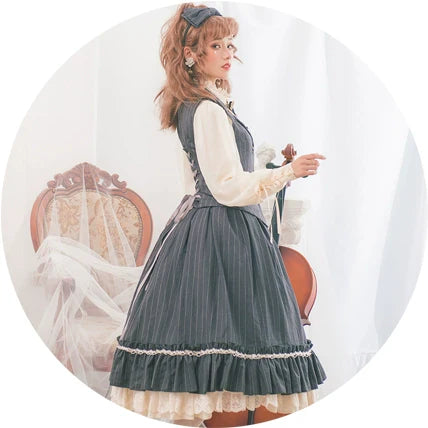 Rose Doll - Elegant Lolita Striped Fishbone Skirt - image 34