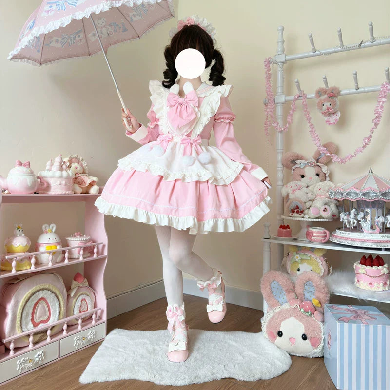 Sweet Bunny Pom-pom - Maid Lolita Bunny Ear Collar OP Dress, Detachable Apron and Accessories - image 9