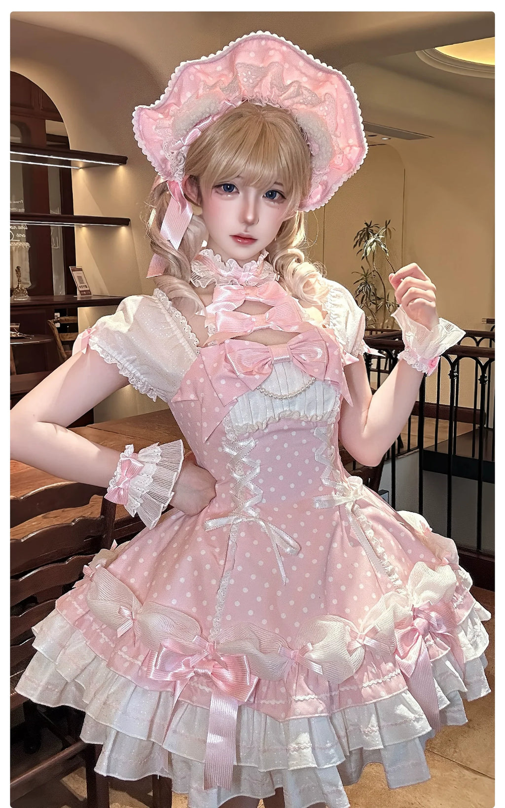 Old School Lolita Halter Neck OP Dress, Polka Dot Accent - image 12