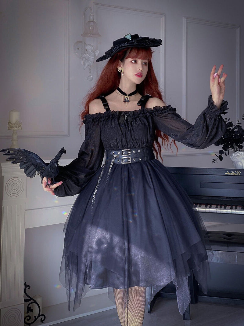 Gothic Lolita High Waist Black Dress - image 29