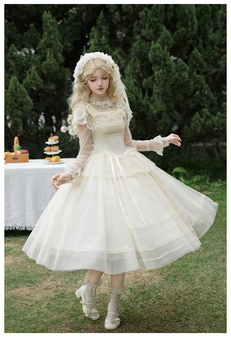 Confession Poem - Classic Lolita Corset JSK Set, Lace & Bows - image 24