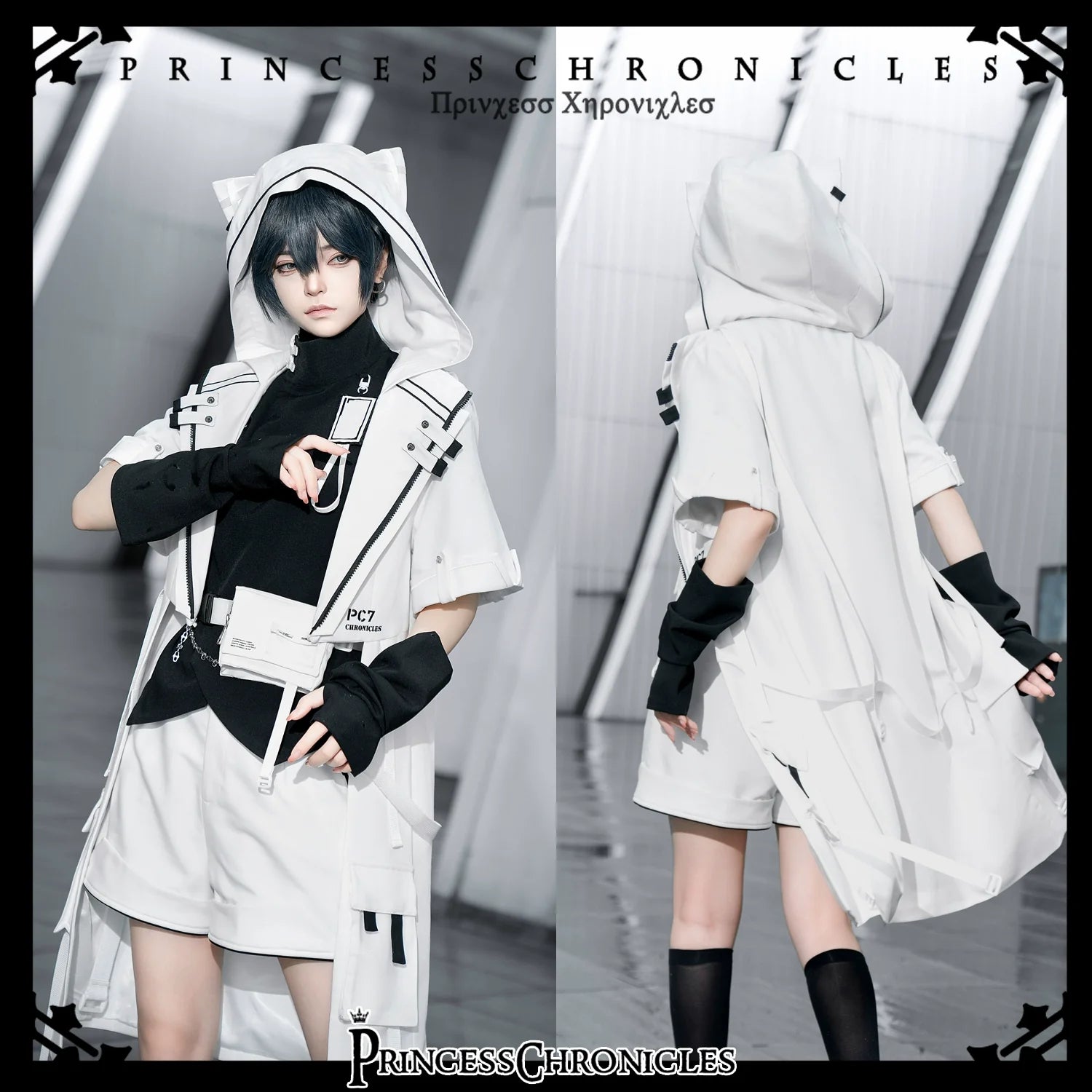 White Cat - Futuristic Style Cool Lolita Pants Suit With Cat Ear Coat - image 4