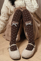 Bear Dots Bow Cotton Lolita Thigh-High Stockings - image 6