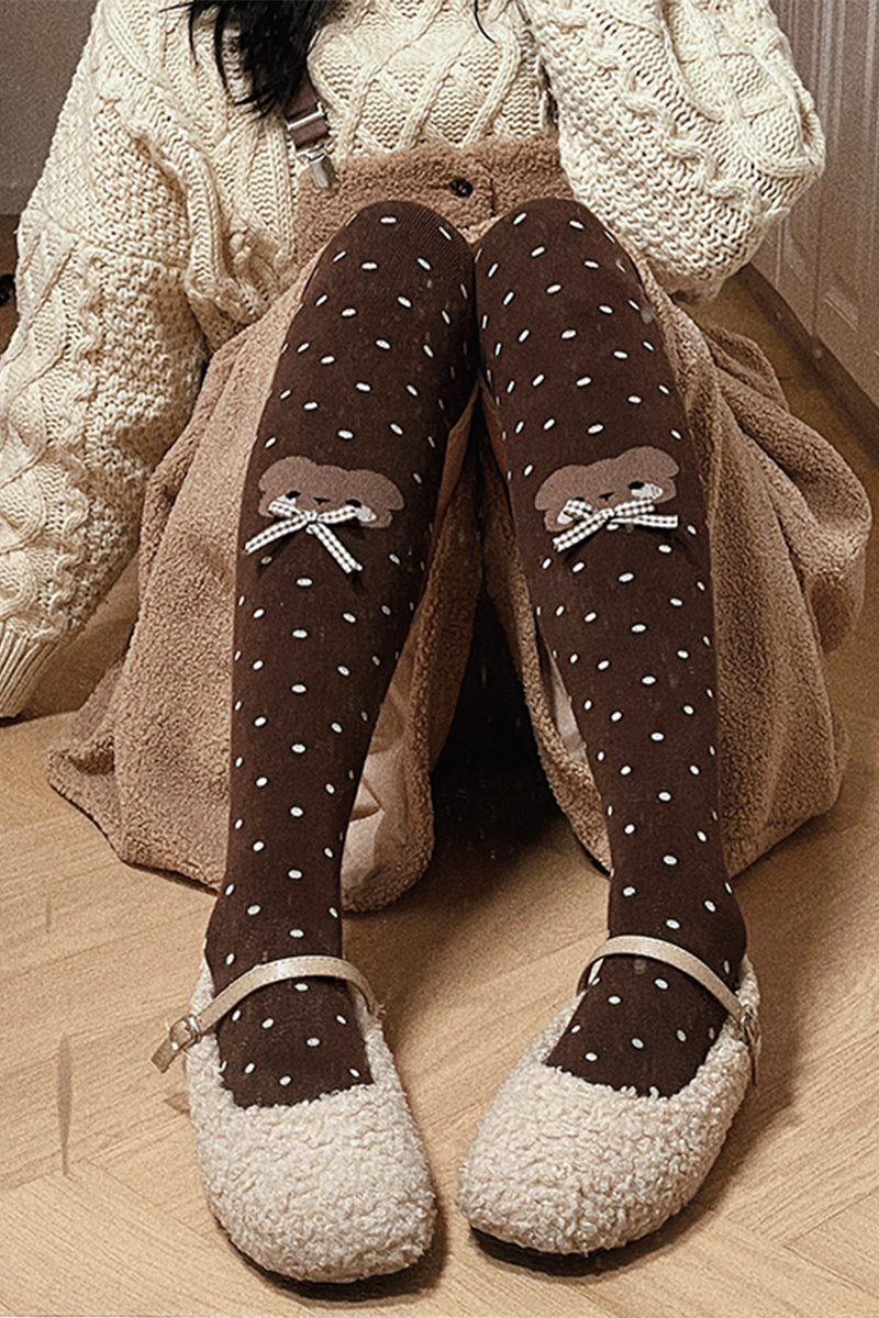 Bear Dots Bow Cotton Lolita Thigh-High Stockings - image 6