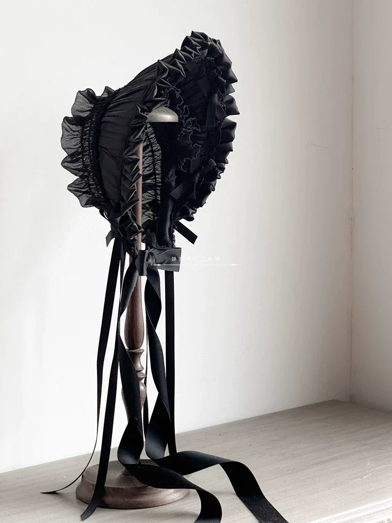 Elegant Lolita Bonnet Black Ribbon BNT - image 3