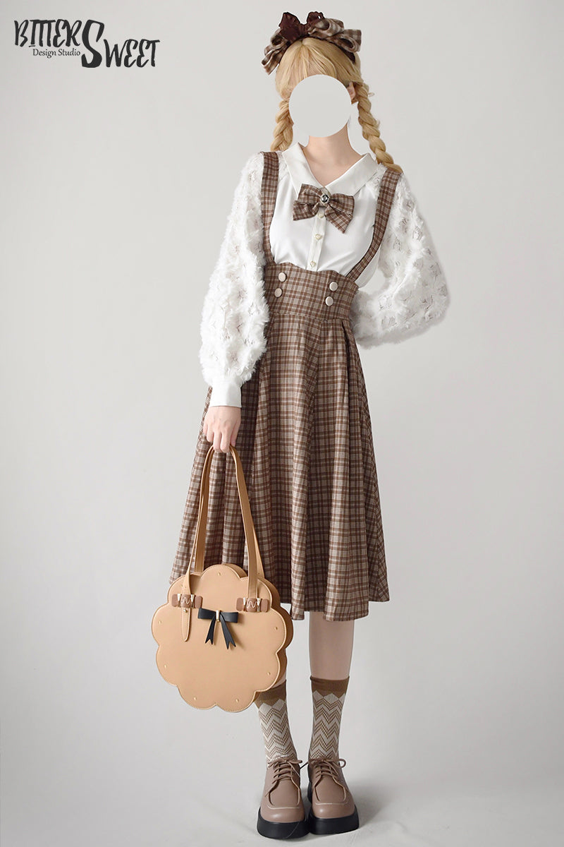 Vintage Lolita Skirt Fishbone Tartan Super High Waist SK - image 5