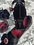 Night Banquet - Gothic Lolita Square-Toe Shoes with Ruby Bow - image 8