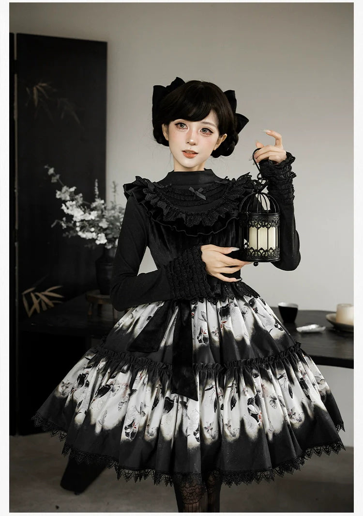 Dead Leaf Butterfly Gothic Lolita JSK and OP Dress Set - image 15