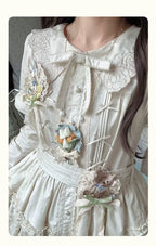 Flower Rabbit Bear - Country Lolita Tiered Skirt Dress, Floral & Bear Print and Accessories - image 19