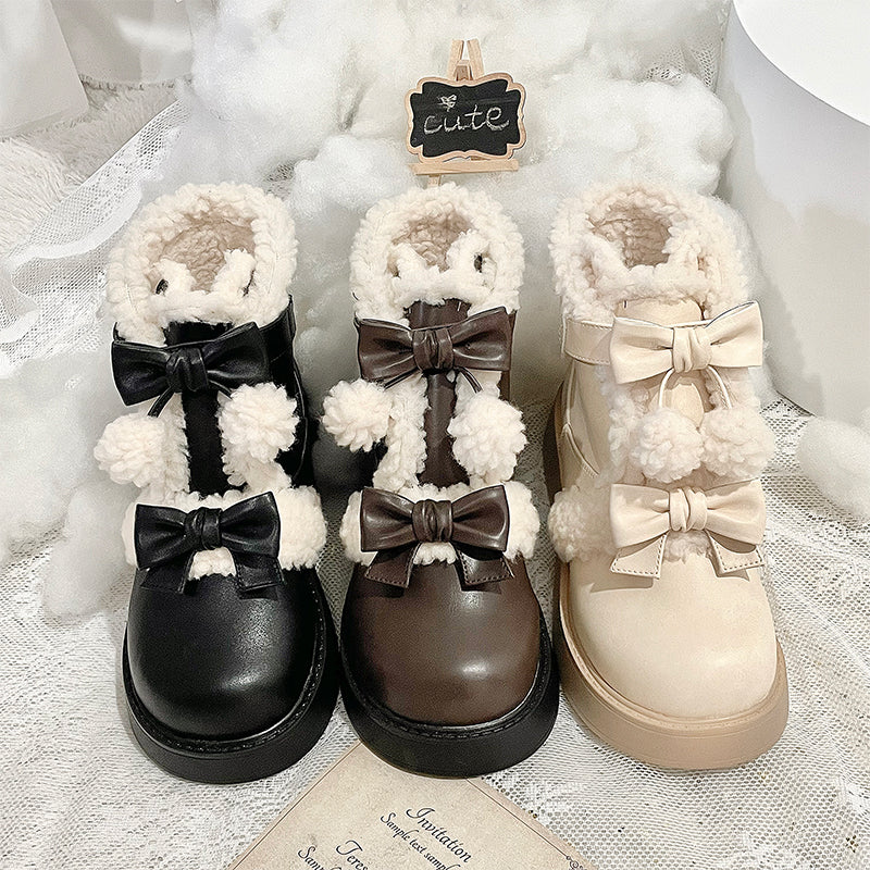Furry Bear - Winter Cute Lolita Short Snow Boots - image 5