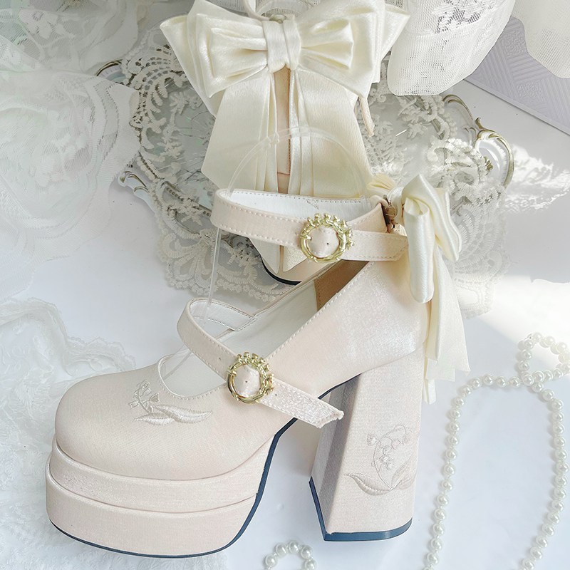 Floating Dream Lily - Elegant Lolita High Heel Shoes, Detachable Bow - image 42