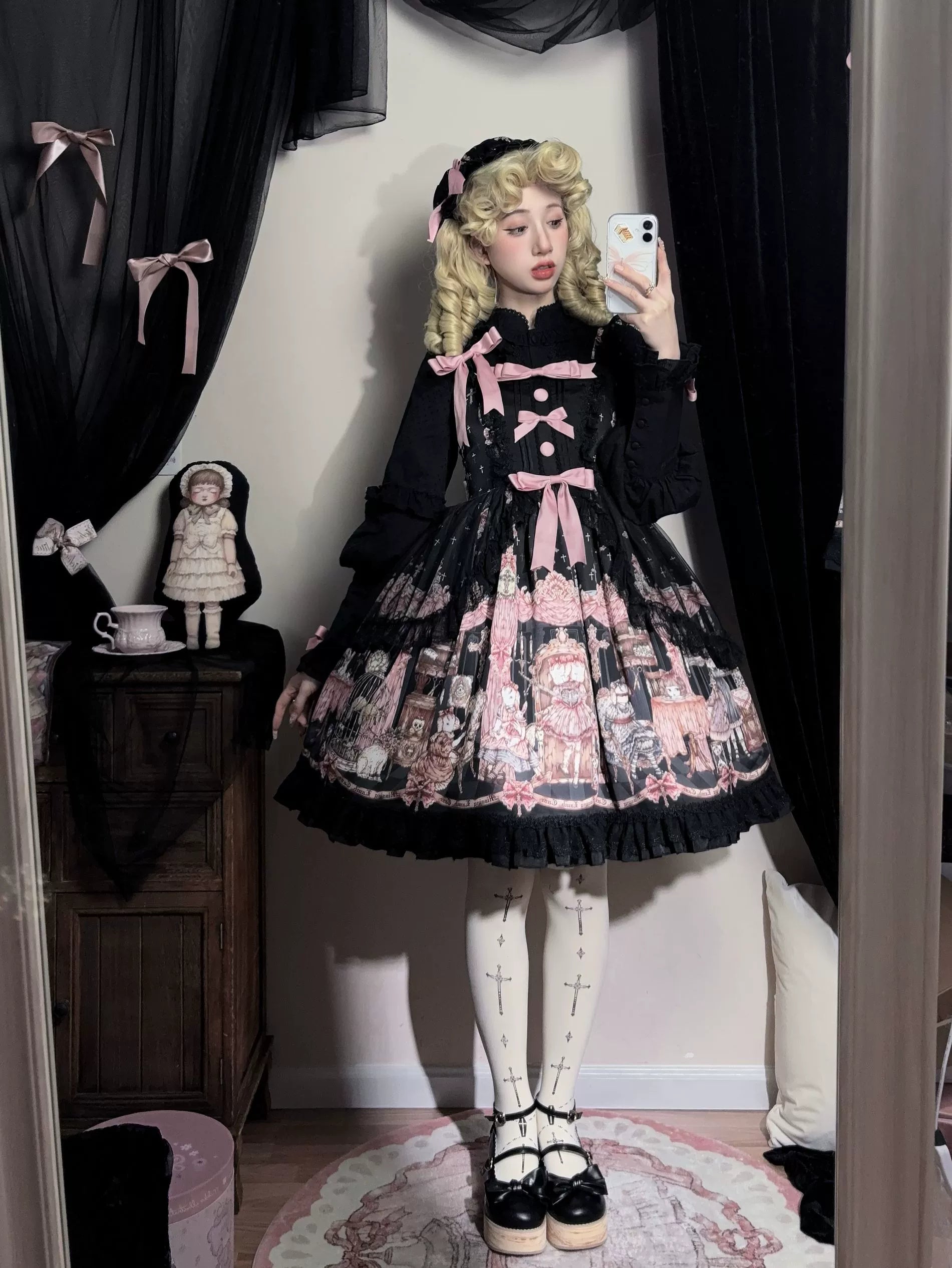 Missing Lamb Case - Gothic Lolita Dress Set with Sheep Prints - image 4