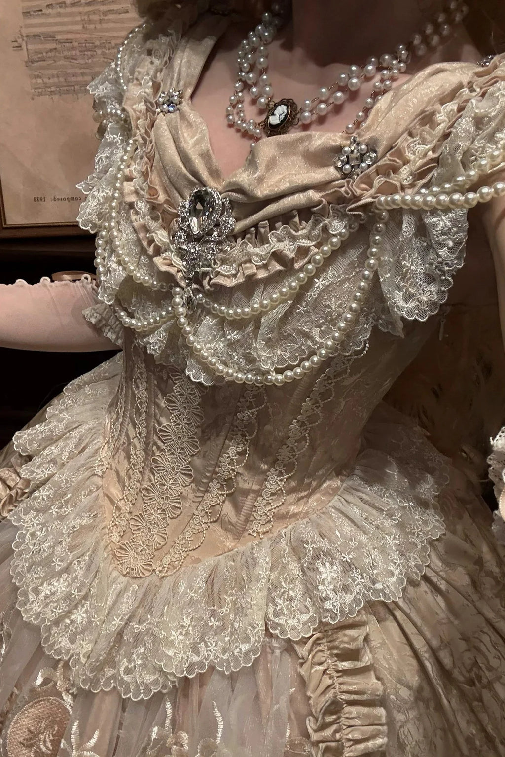 Bourbon Rose Ivory Fan Lace Embroidery Classic Lolita OP Dress - image 2