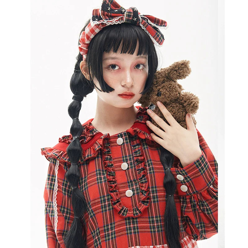 Vintage Lolita OP Dress Red Lolita Plaid Dress for Spring Summer - image 21