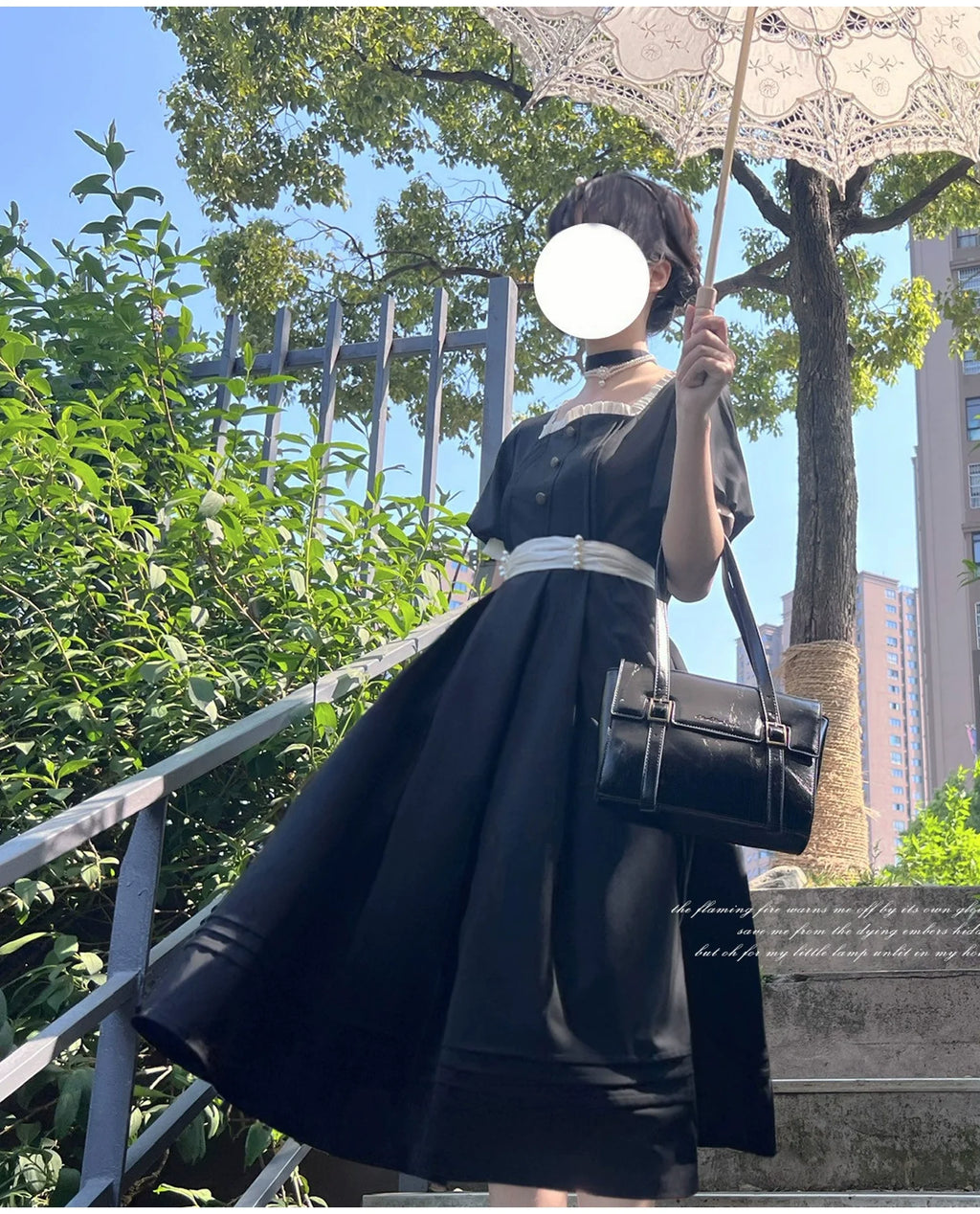 Thoughts - Vintage Black Lolita OP Dress with Square Neckline - image 26