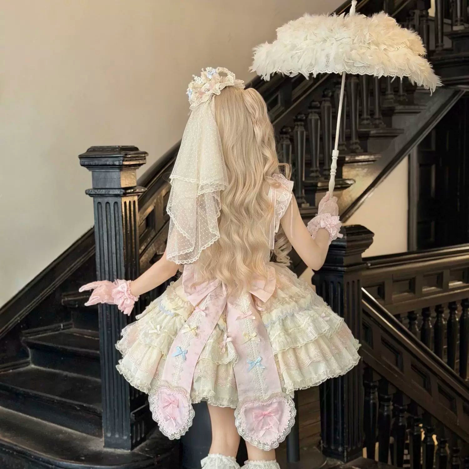 Cloud Whale Dream - Sweet Lolita Corset JSK Dress, Tiered Hem & Bows - image 4