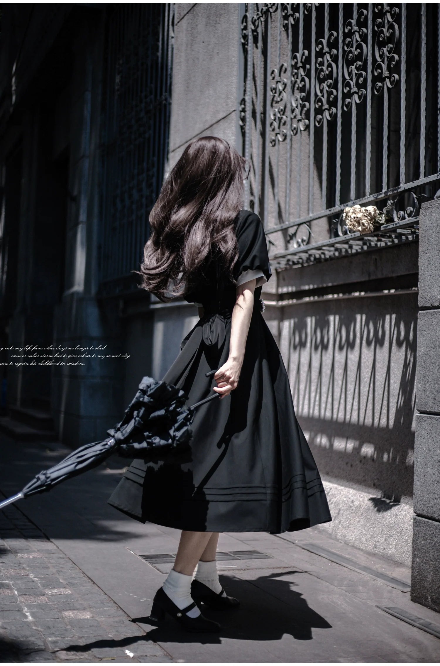 Thoughts - Vintage Black Lolita OP Dress with Square Neckline - image 38