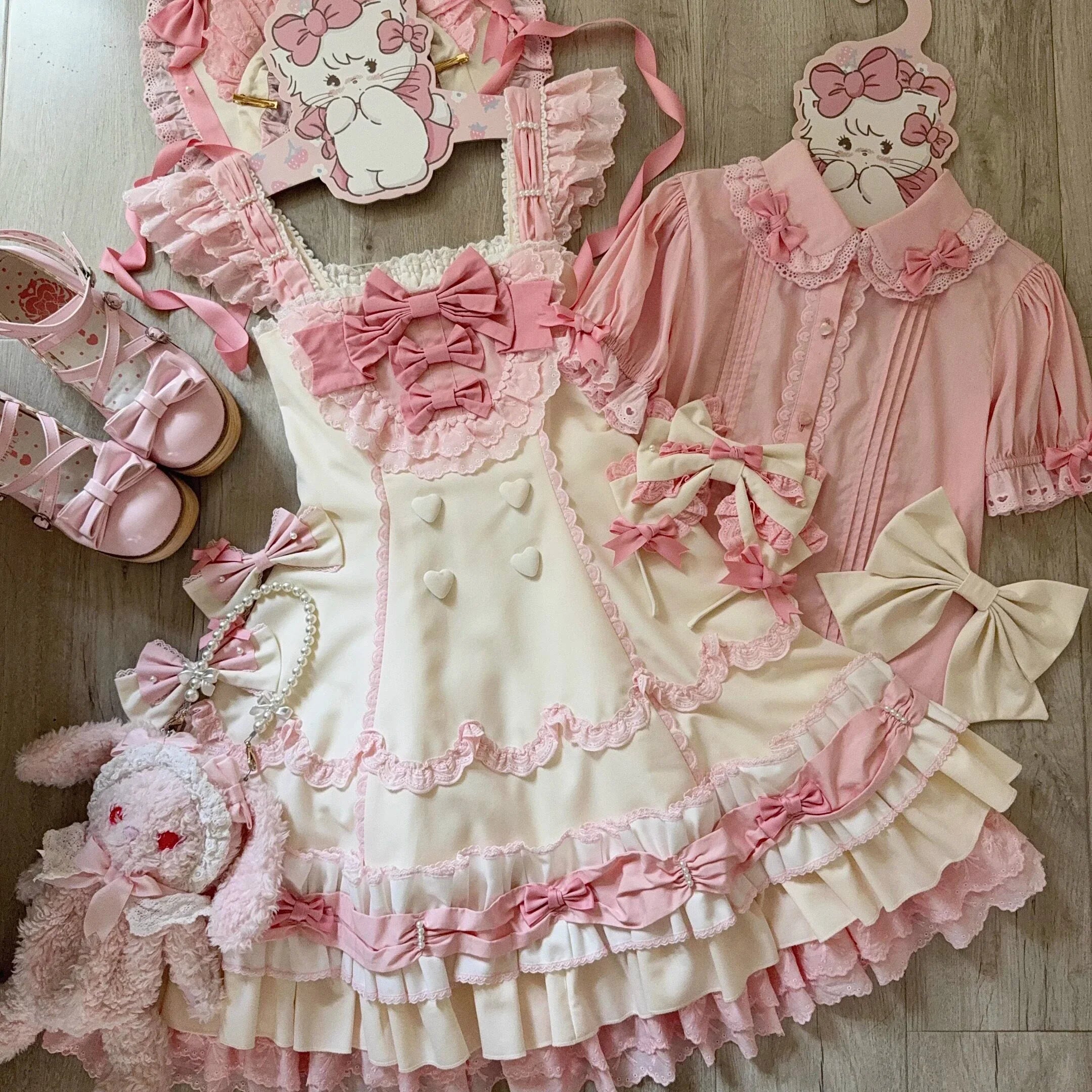 Cream Fondant Sweet Retro Six-Panel Lolita JSK and Accessories - image 7