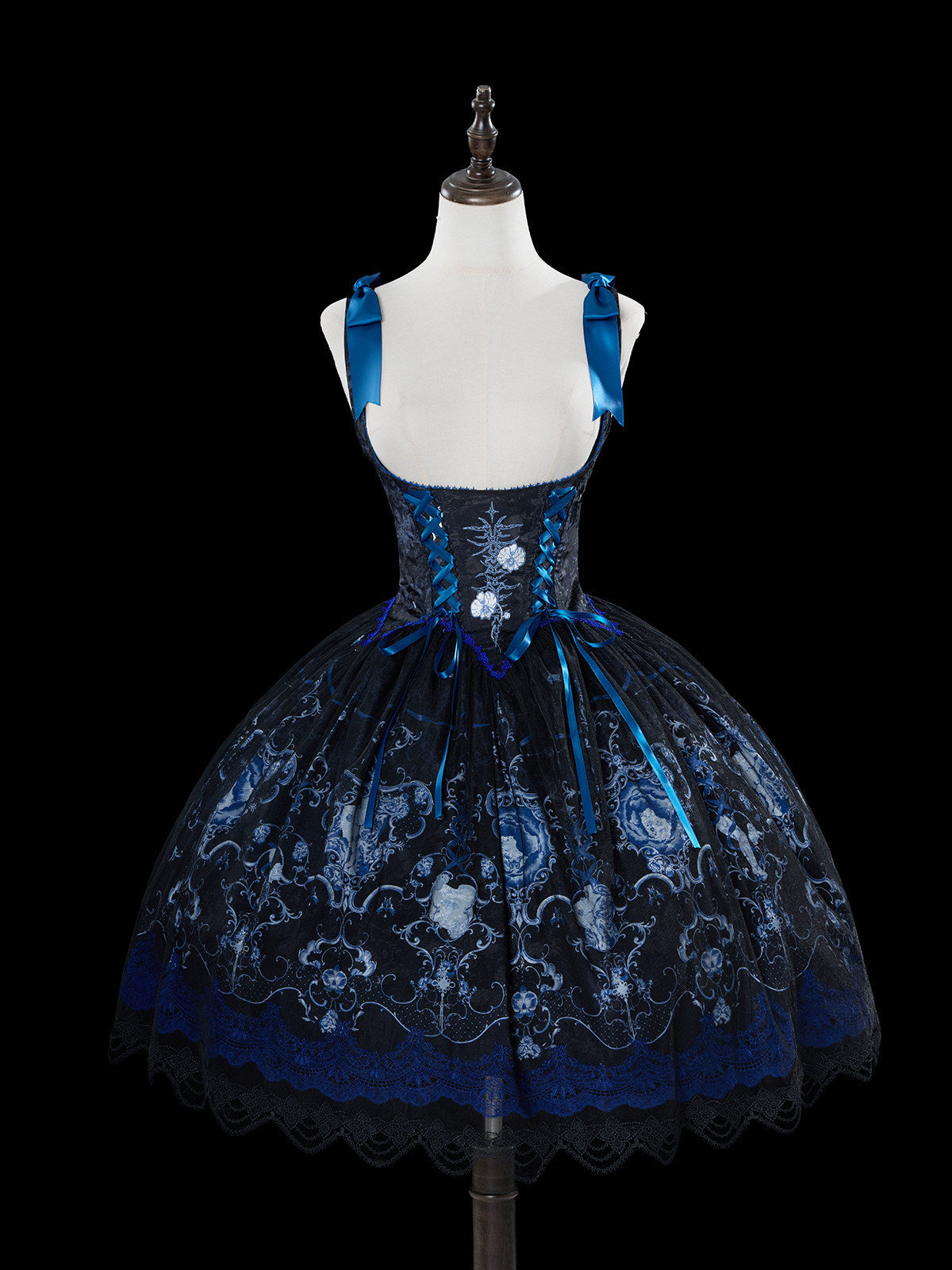 Ling Long Ci Blue Porcelain Butterfly Orchid Print Gothic Lolita Bustier JSK - image 5