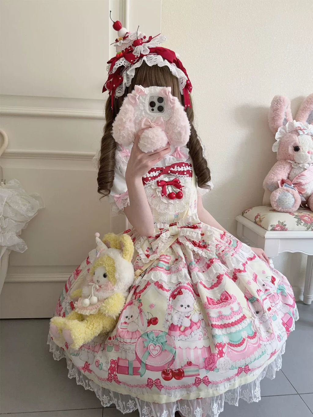 Cherry Bake Song - Kawaii Lolita JSK Dress With Dessert Print & Cherry Bow - image 16
