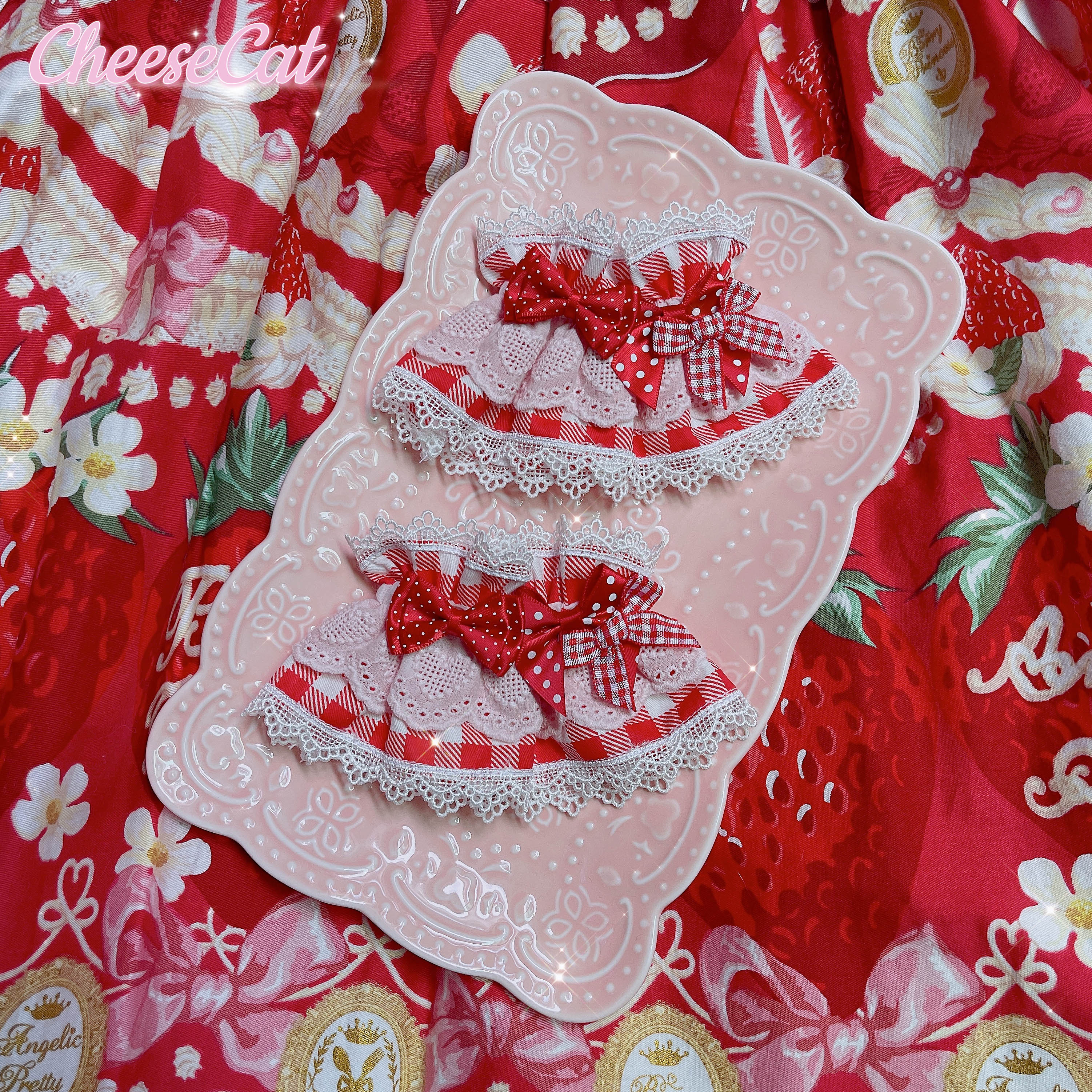 Cheese Cat - Sweet and Playful Strawberry Gingham Lace Cuffs - image 40