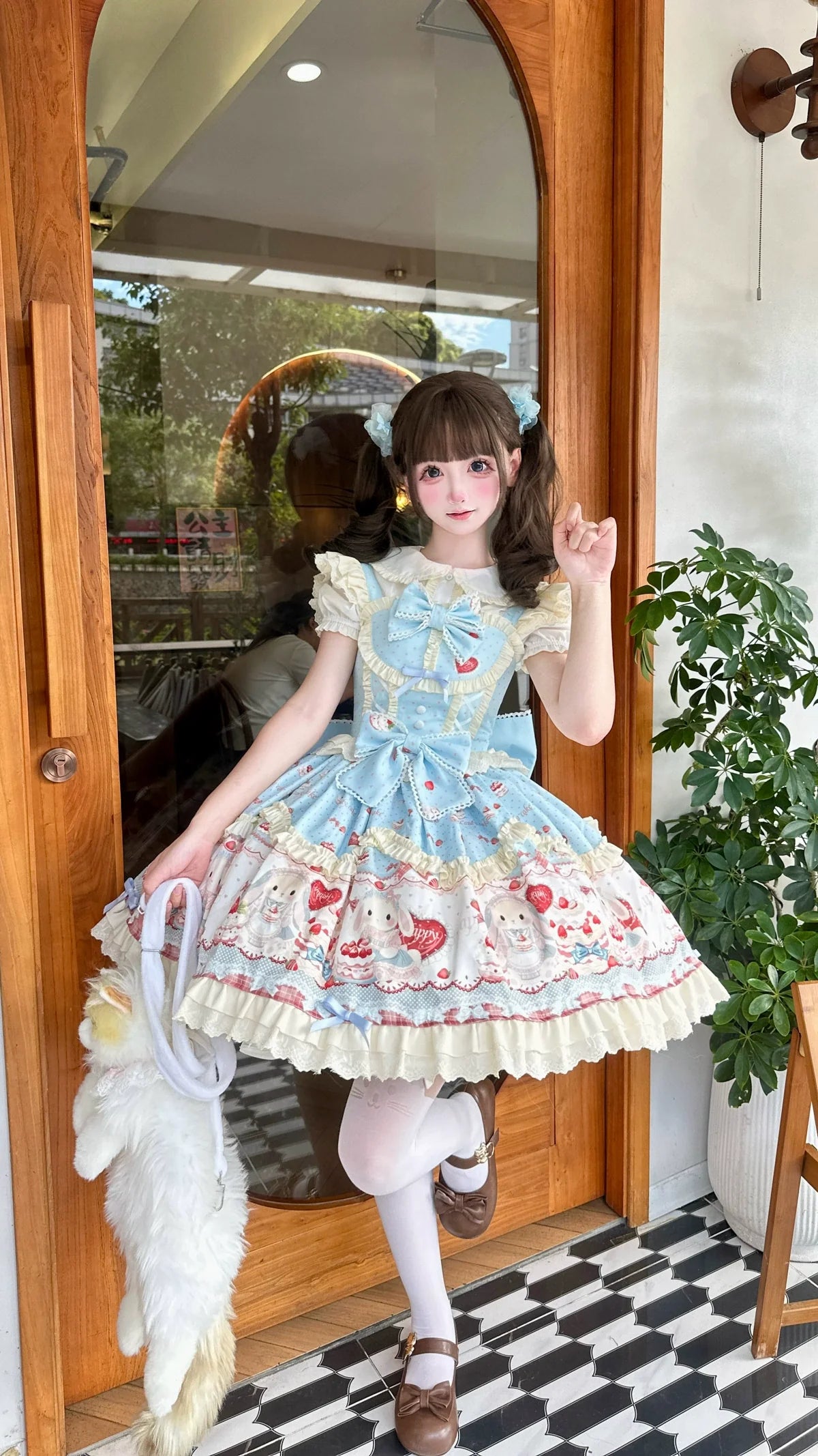 Bunny Party Sweet Lolita Printed JSK Dress with Bow Train - image 9