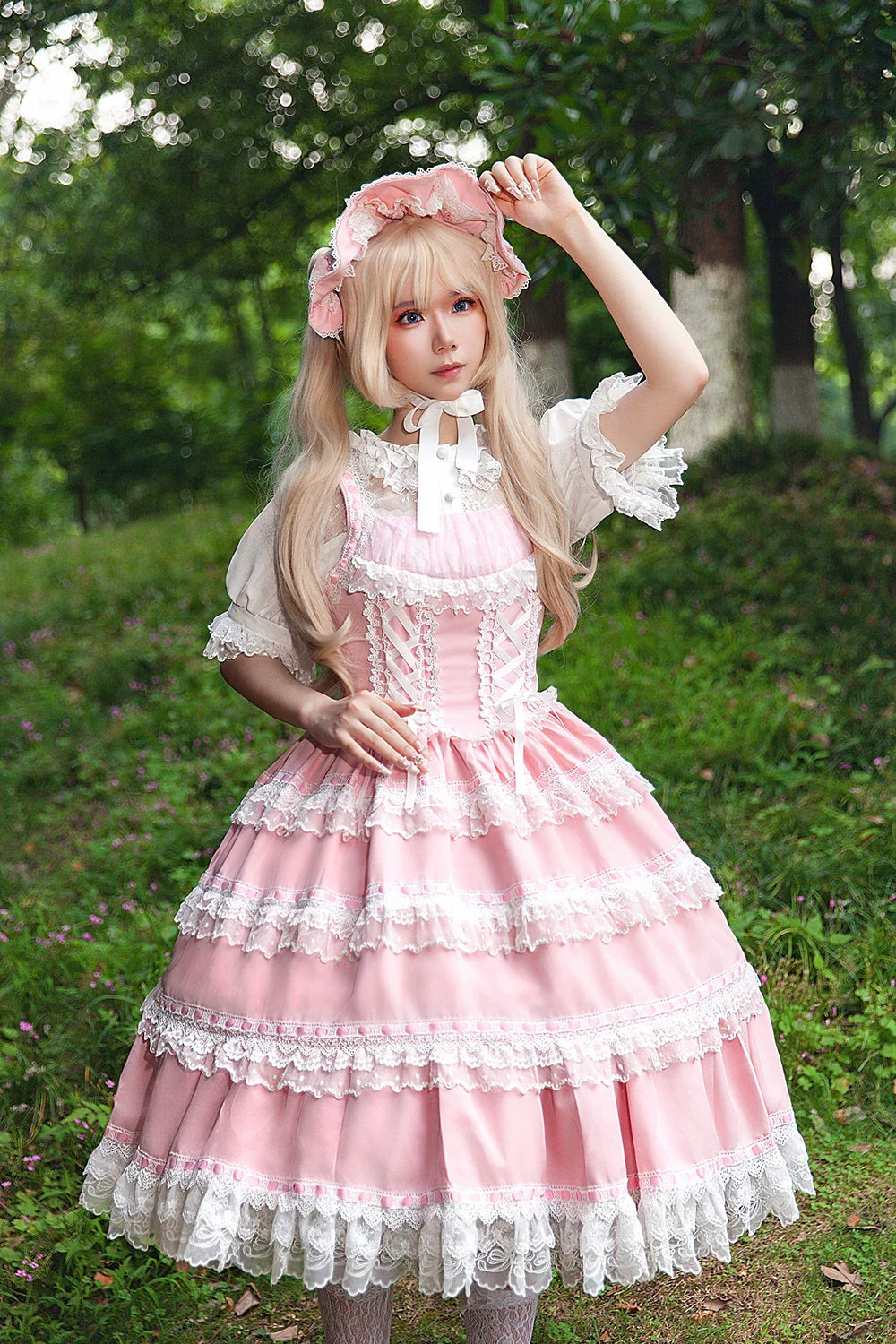 Mirror Doll - Old School Lolita Tiered Hem JSK with Polka Dot Lace and Accessories - image 7