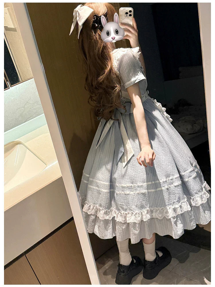 Seven-Day Bell - Blue Classic Lolita Striped OP Dress, Sailor Collar - image 15