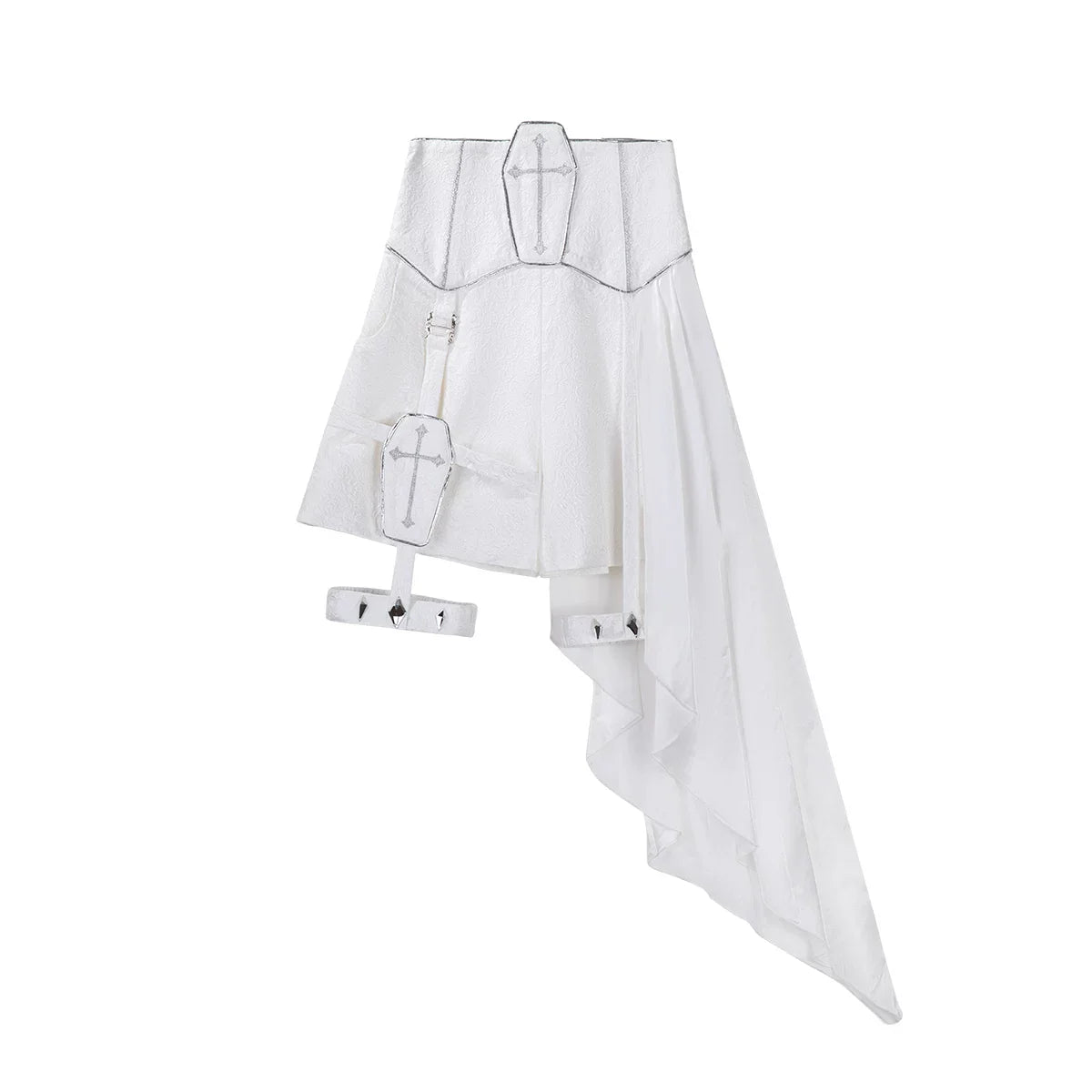 Silver Covenant - White Ouji Lolita Embroidery Coat and Shorts Set with Cross - image 12