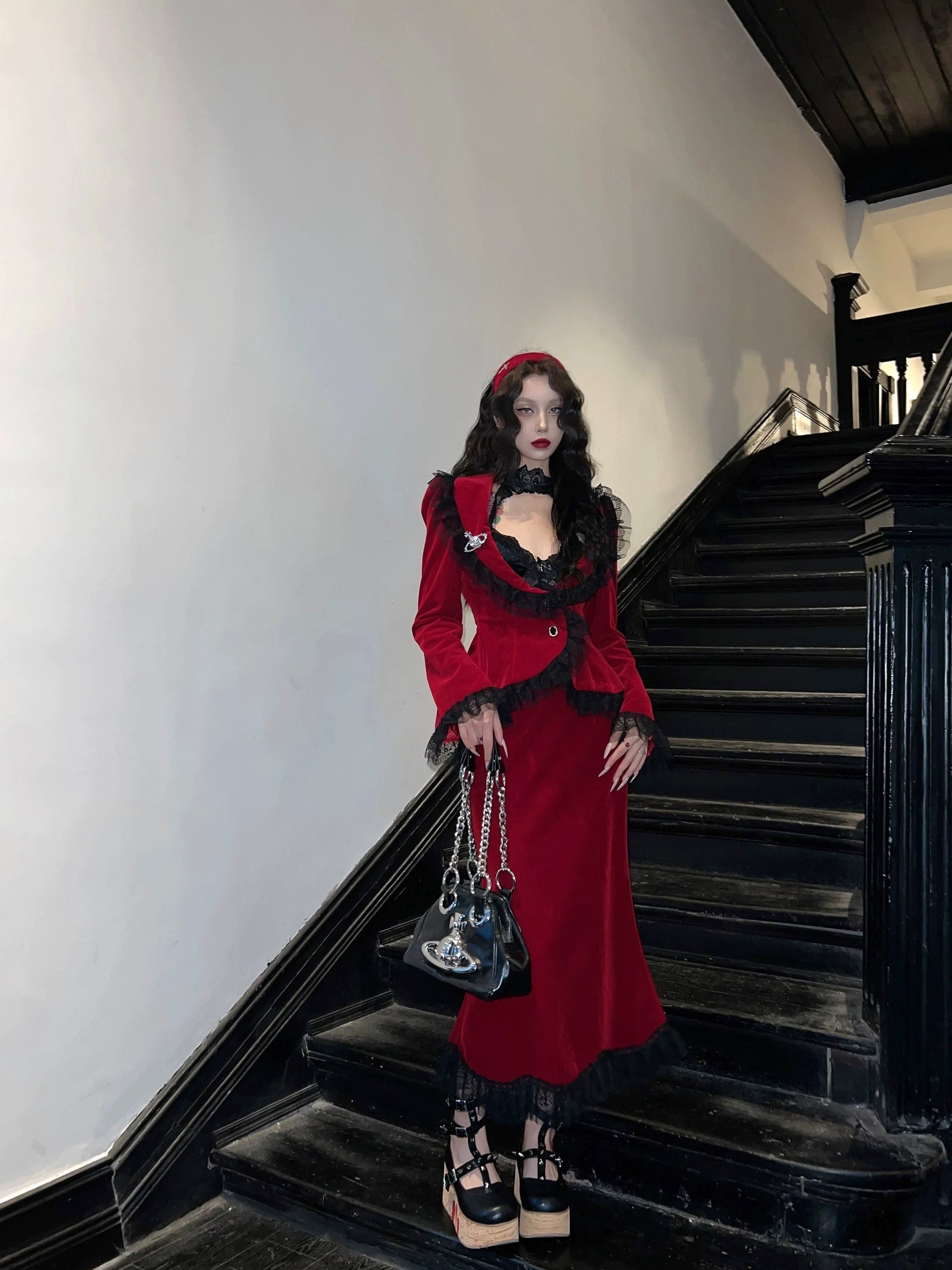 Poisonous Apple - Burgundy Lolita Jacket and Fishtail Skirt Options - image 1