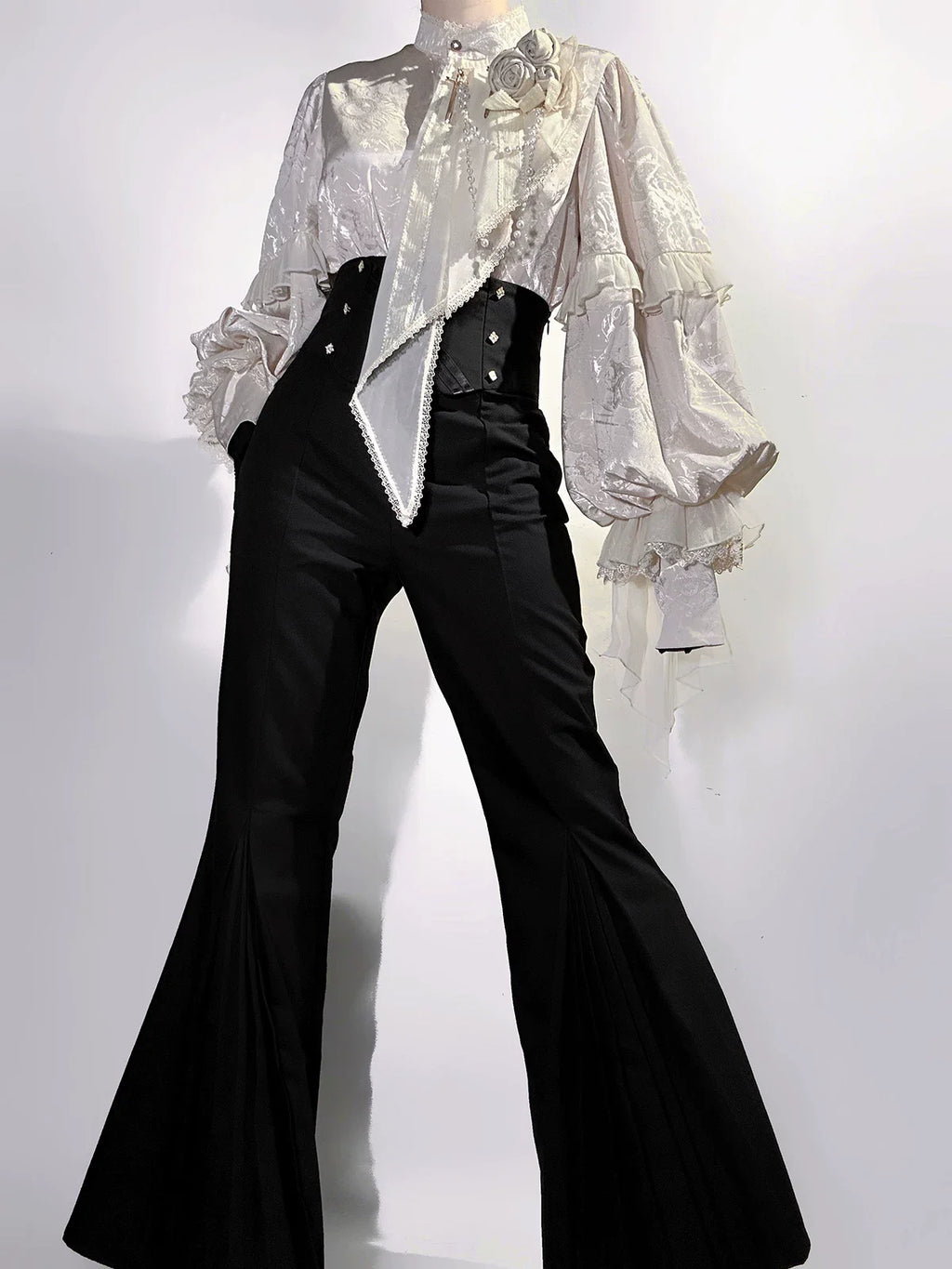 Rose and Sword - Ouji Lolita Jacquard Blouse & High Waist Pants Suit - image 1