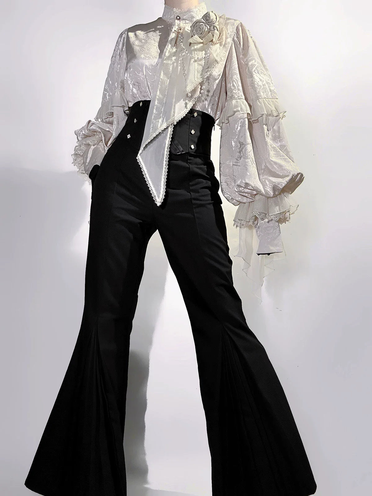 Rose and Sword - Ouji Lolita Jacquard Blouse & High Waist Pants Suit - image 1