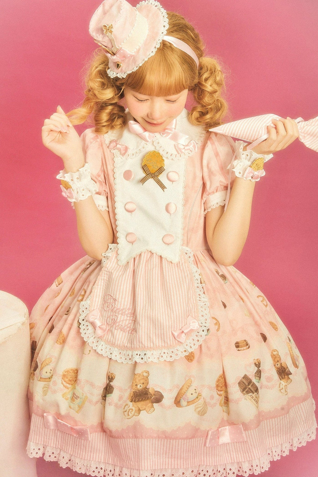 Patisserie Forever Happiness Pink Apron Sweet Lolita OP Dress Set - image 1