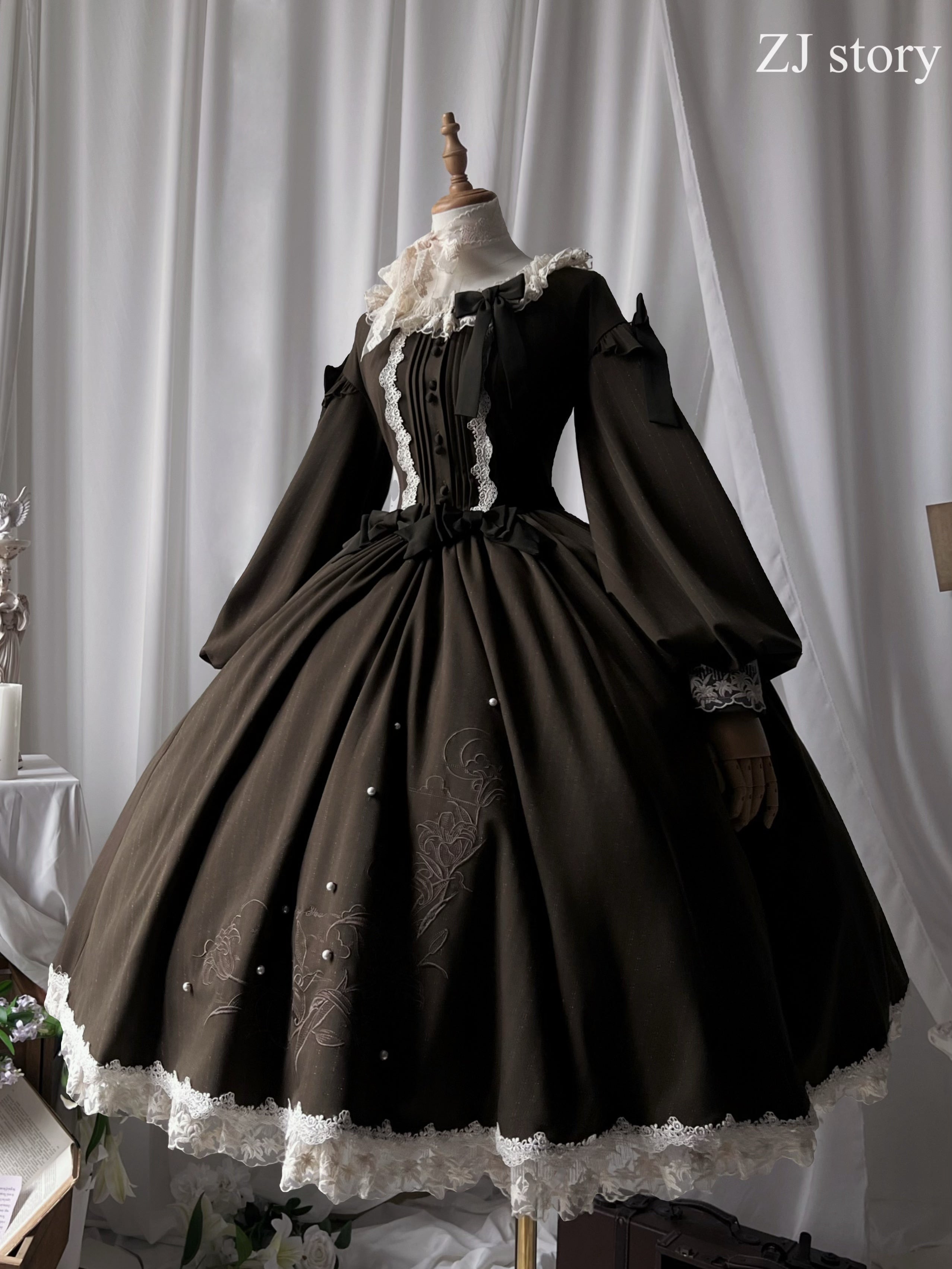 Embroidered Classic Lolita OP Dress, Lace Trim Shirt and Accessories - image 20