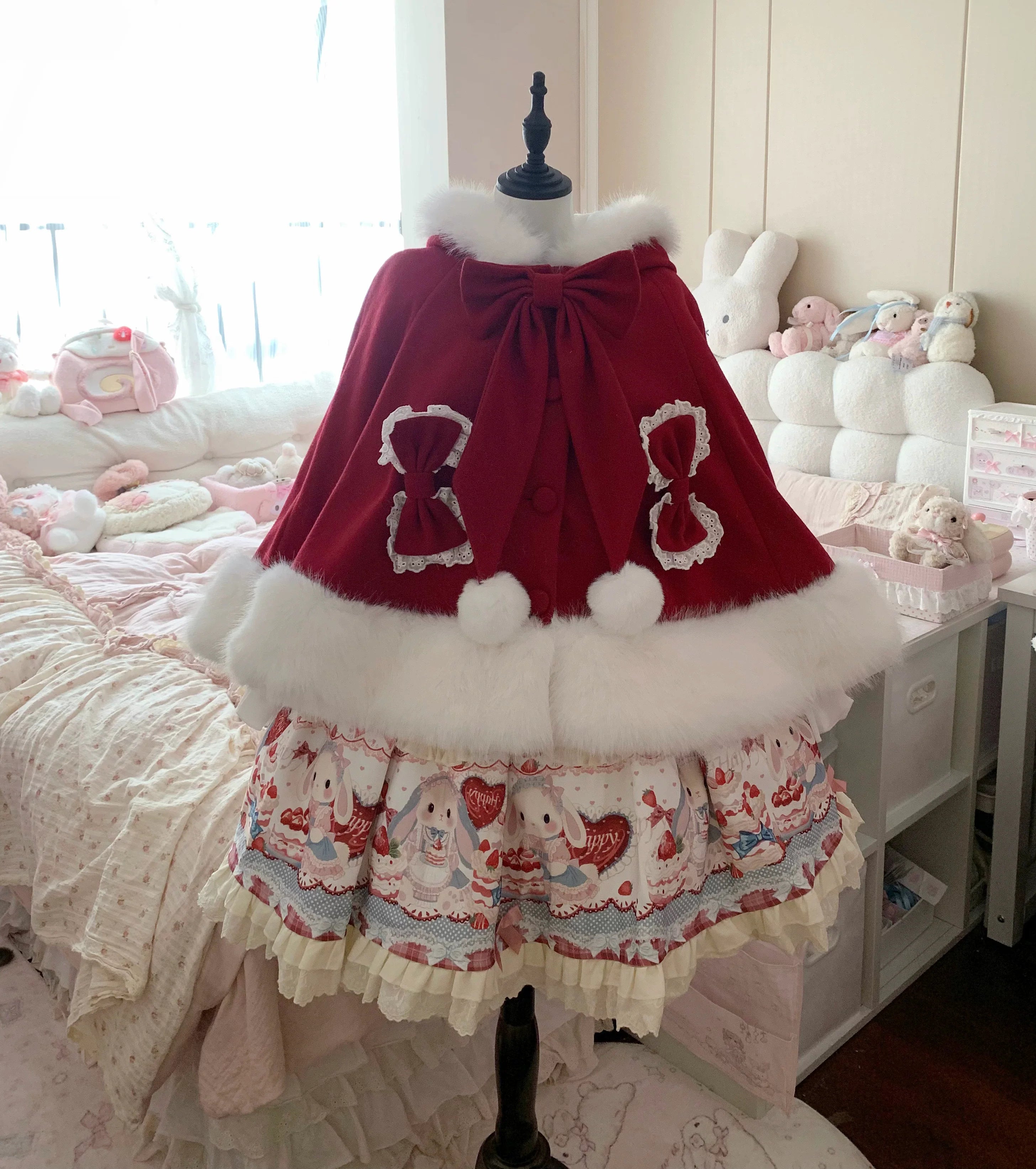 Sweet Lolita Cape, Bunny Ear Hood & Bows - image 8