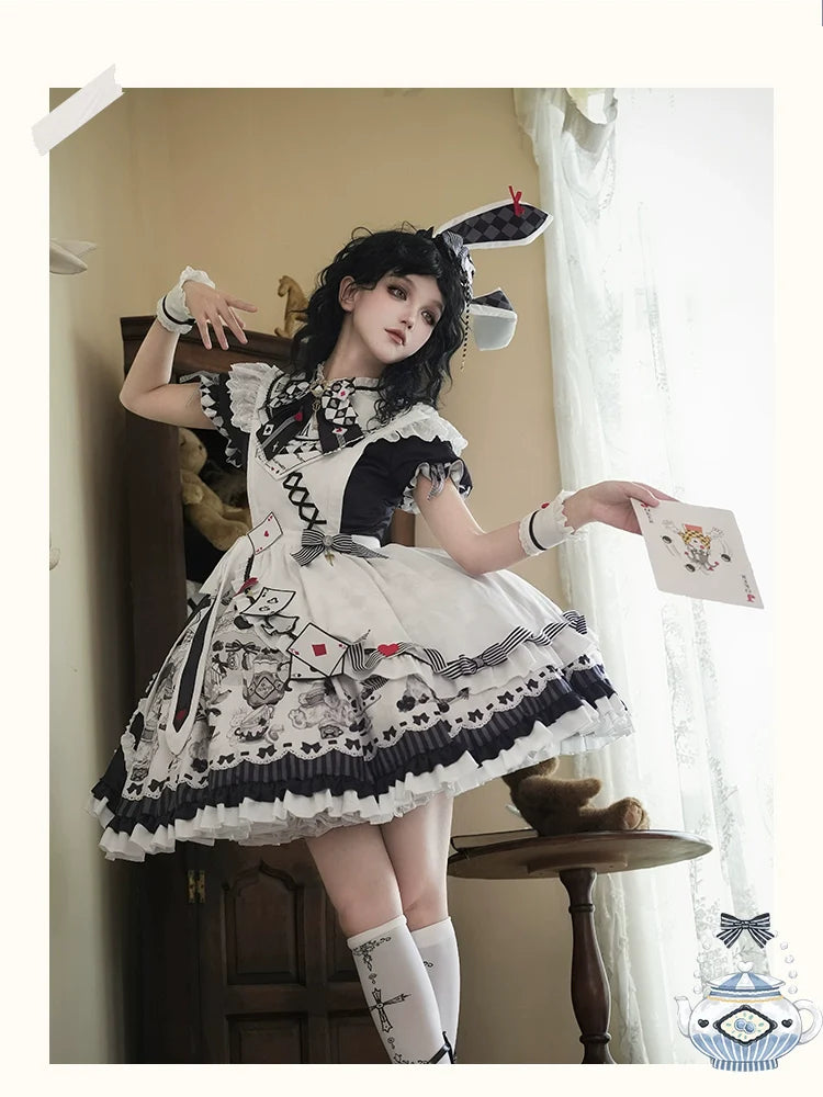 Alice - Kawaii Lolita OP Dress, Rabbit & Playing Card Motifs - image 28
