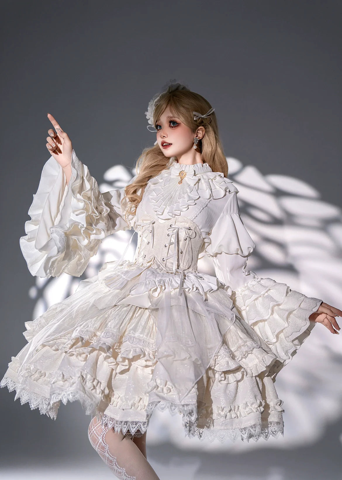 Good and Evil Angel - Gothic Lolita SK Set Retro Princess Sleeve Blouse - image 4