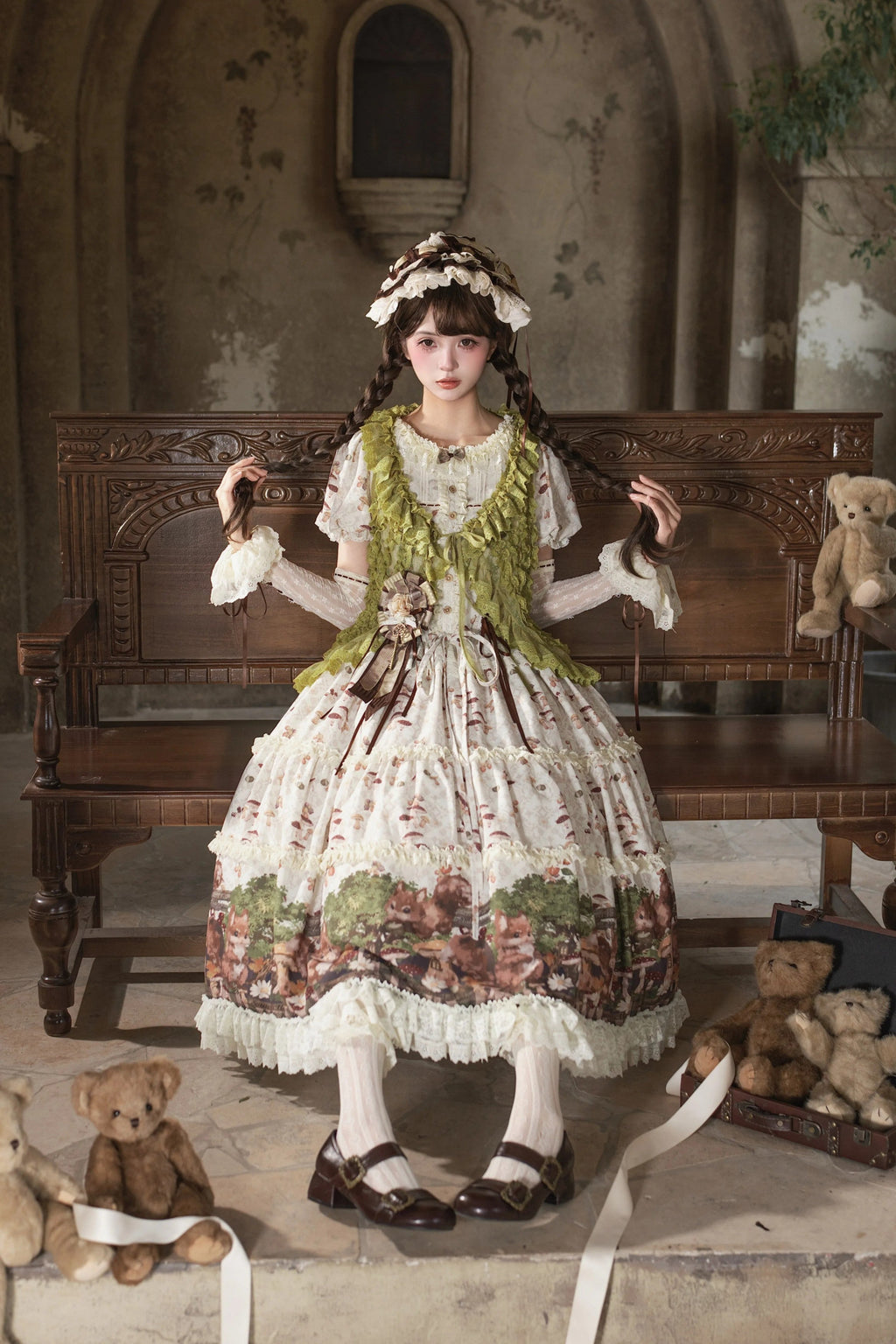 Squirrel Fairytale Cottage - Classic Lolita Long OP Dress and Accessories - image 5