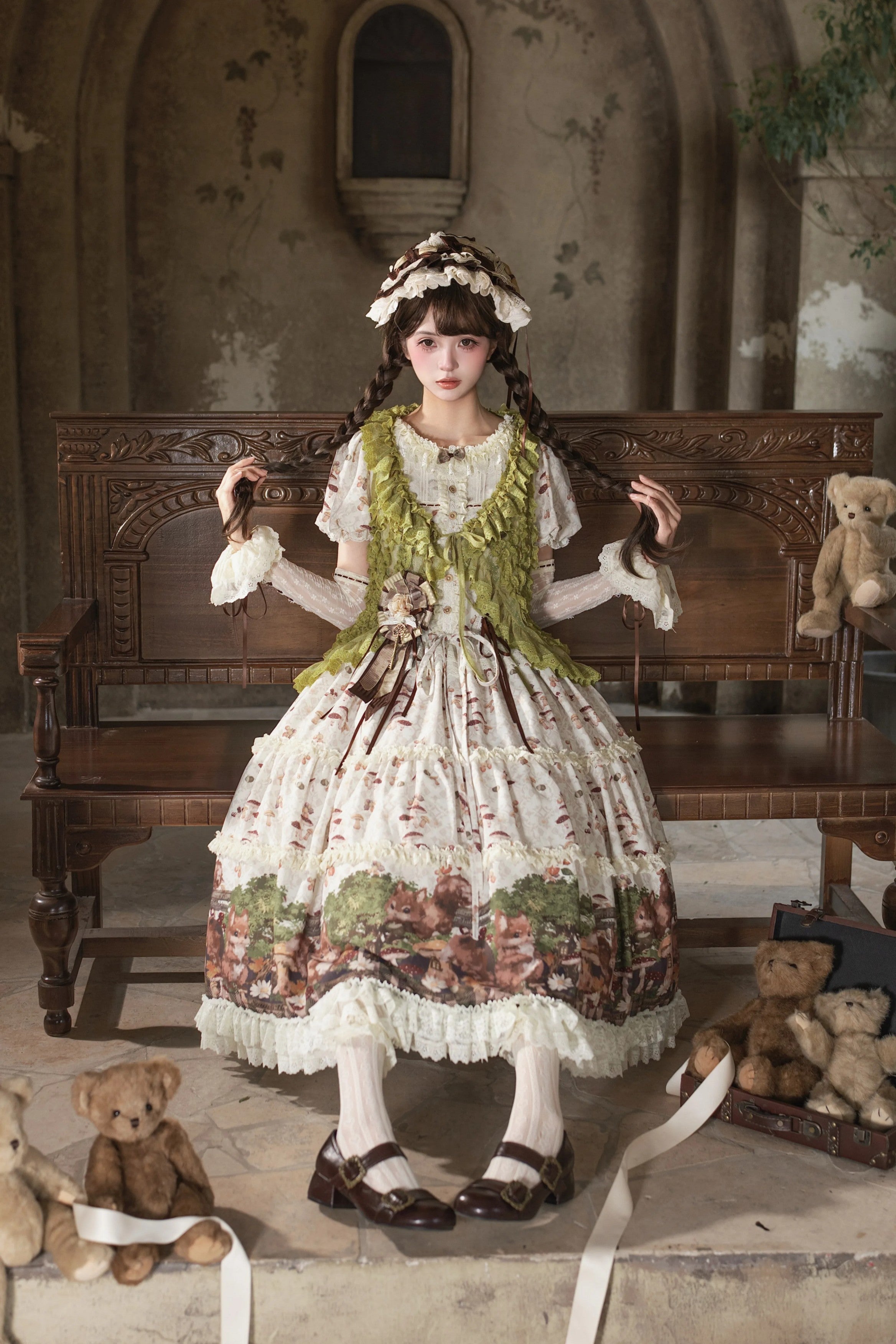 Squirrel Fairytale Cottage - Classic Lolita Long OP Dress and Accessories - image 5