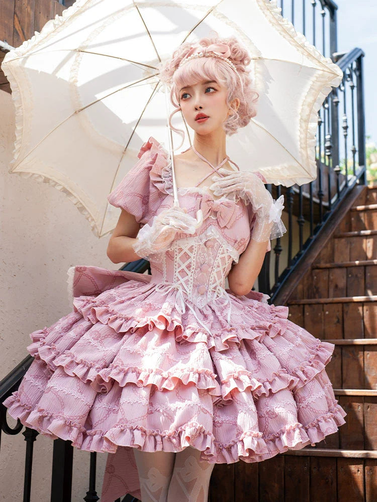 Puff Rose - Sweet Lolita OP Princess Bow Trailing Lolita Dress - image 1