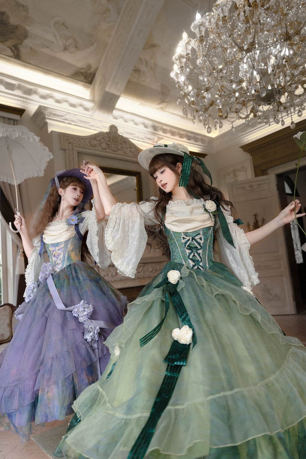 Wild Roses of Arles Purple Green Oil Painting Print Cowl Neck Tail JSK Classic Lolita Dress and Accessories - image 3