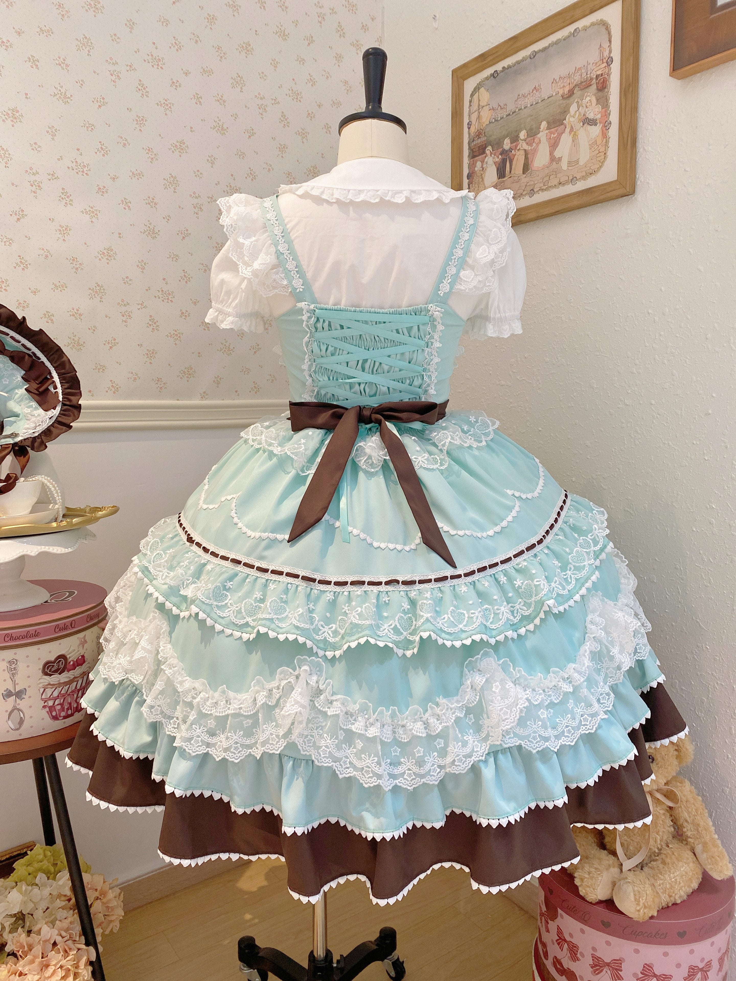 Fondant Cake - Summer Sweet Lolita JSK Dress, Tiered Ruffles and Bows - image 19