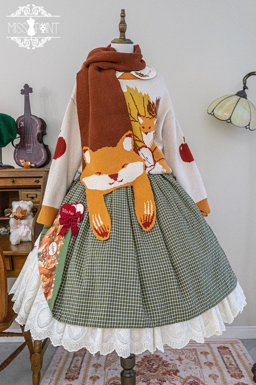 Chubby Fox in the Forest - Kawaii Lolita Accessories Knitted Fox Scarf Embroidered Faux Collar - image 27