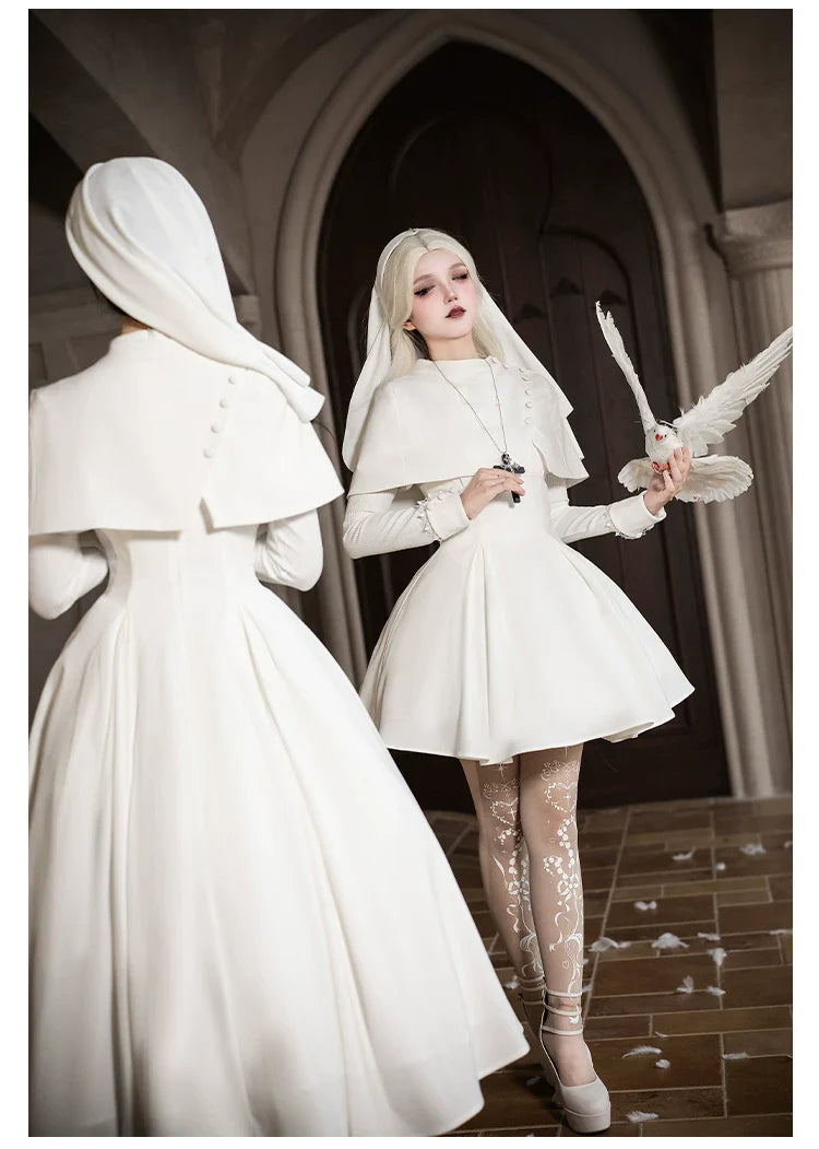 Nihil - Gothic Nun Lolita OP Dress, Irregular Hem Cape and Accessories - image 23