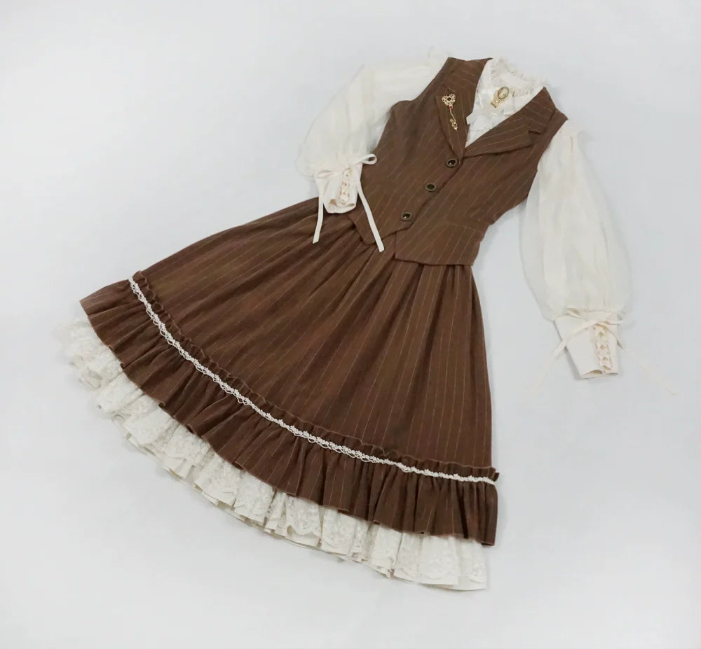 Rose Doll - Elegant Lolita Striped Fishbone Skirt - image 98