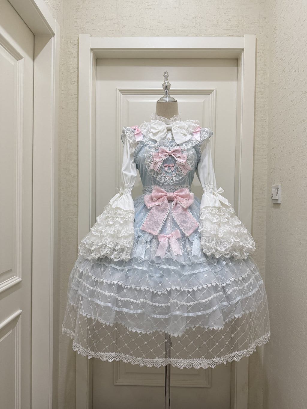 Spring Awakening - Sweet Lolita JSK and Princess-Sleeved Shirt with Lace Detail and Accessories - image 11