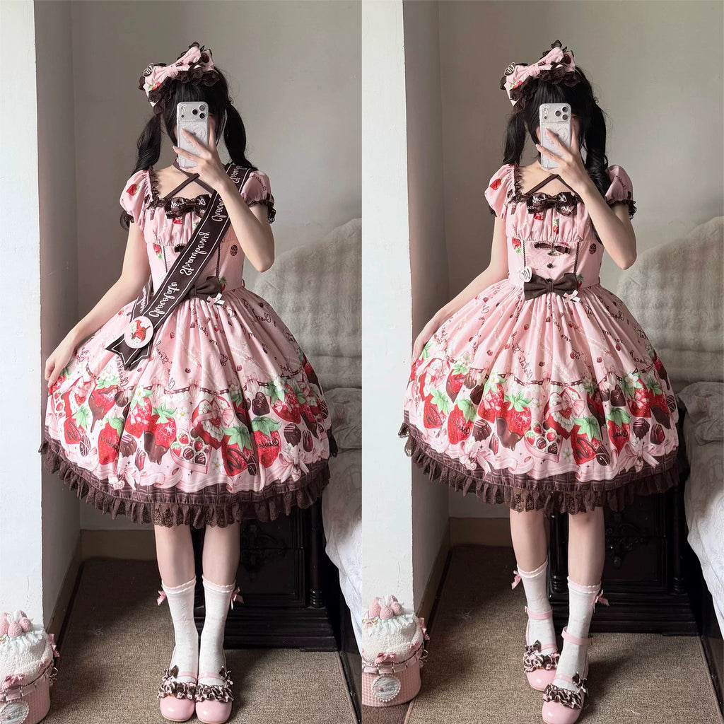 Strawberry Chocolate Lovers Sweet Lolita Embroidered Dress - image 31