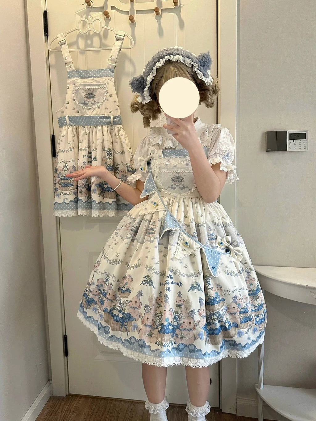 Blueberry Tart Party - Sweet Blue Lolita Salopette Dress Blueberry Tart Print JSK Dress and Accessories - image 5